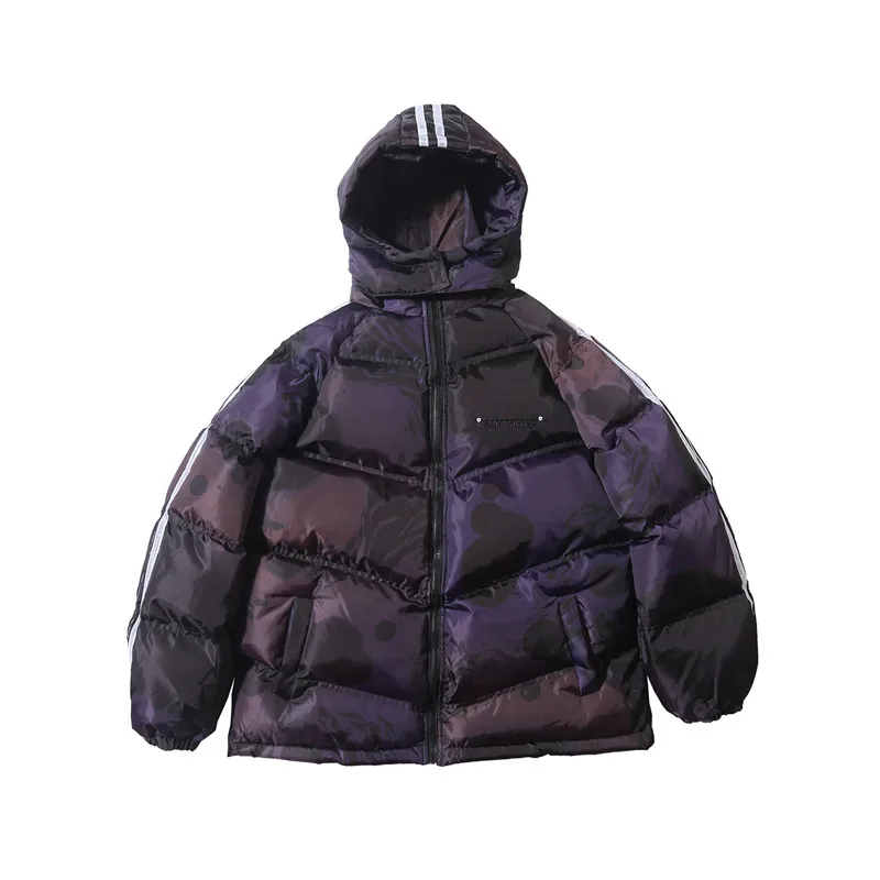 Dark Icon Printed Reflection Men's Parkas with Hoodie Cotton Padded Coats Men Outerwear Thick Men Coats Streetwear