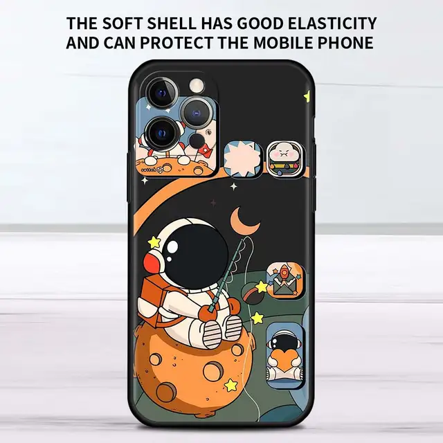 Star Astronaut Cute Case For Apple iPhone 11 13 12 Pro 7 XR X XS Max 8 6 6S Plus 5 5S SE 2020 13Pro Black Phone Cover Capa B11