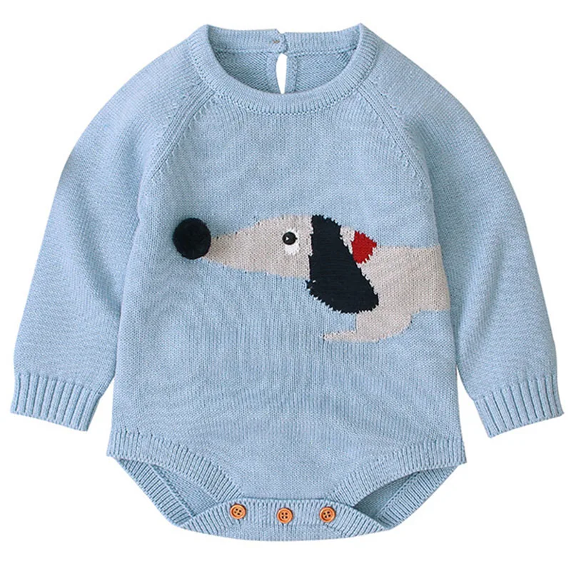 Зимний вязаный комбинезон для новорожденных; Однотонный теплый комбинезон с длинными рукавами для маленьких мальчиков и девочек; свитер; комбинезон - Цвет: blue