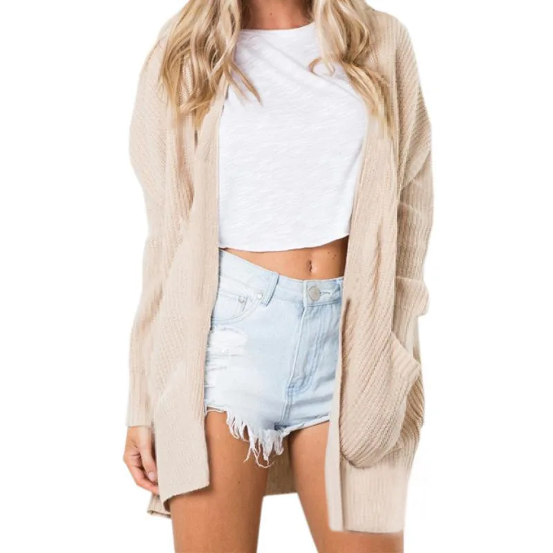 

2020 Autumn and Winter New European and American Women's Sweaters Loose Long Pocket Cardigan Sweater High Street Cardigans