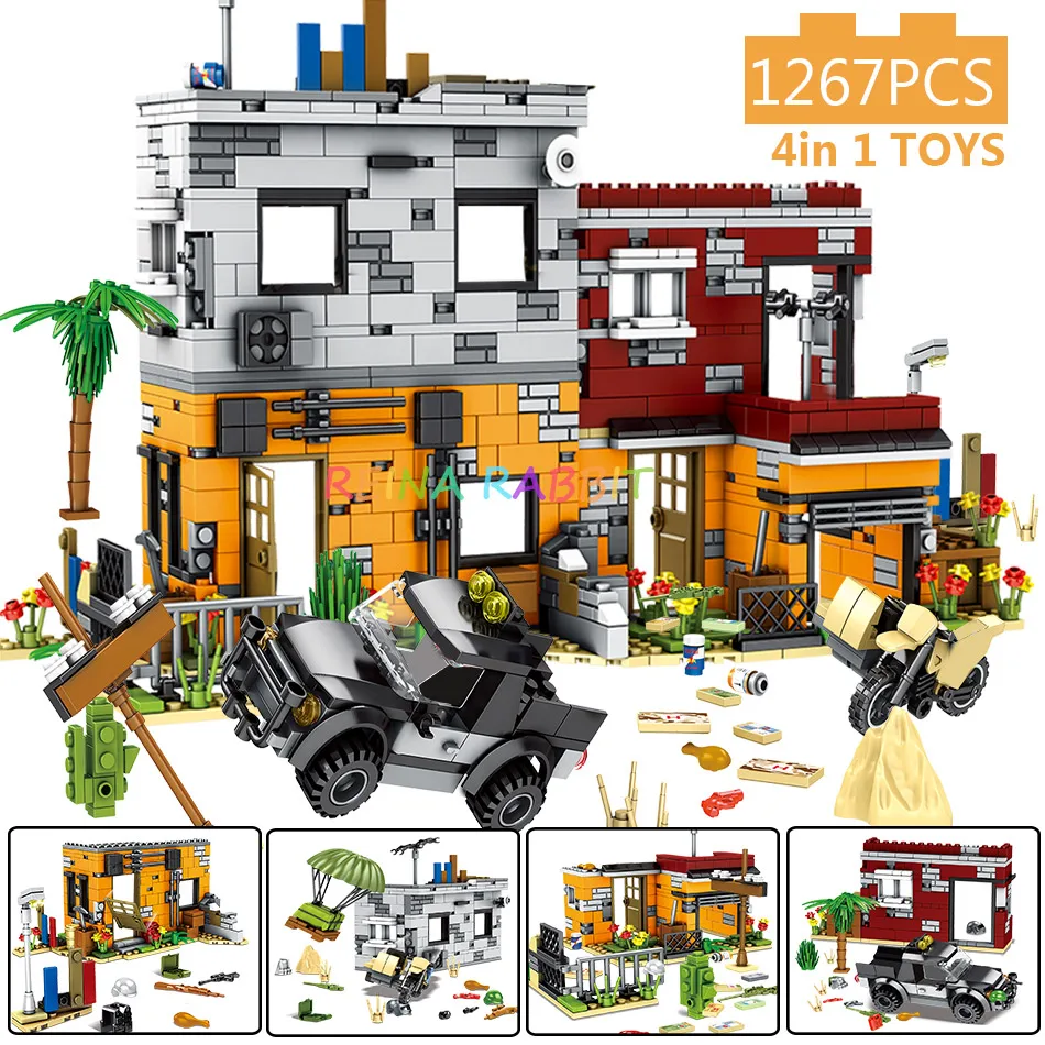 

1267PCS PUBG Battleground Army Soldier Weapon Gun Helmet Accessories Building Blocks Compatible legoed Military Vehicles Toys