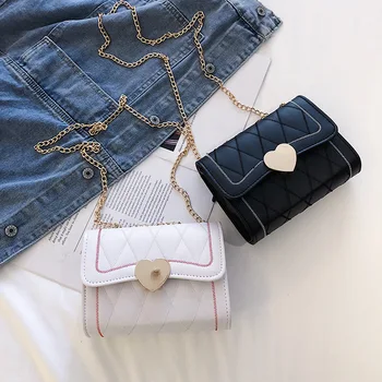 

Lingge chain small bag female 2020 new Korean version of the Messenger bag fashion peach heart embroidery small square bag