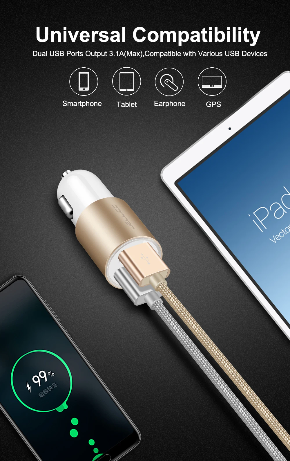 Автомобильное зарядное устройство с двумя USB портами 3 1 А светодиодный дисплей