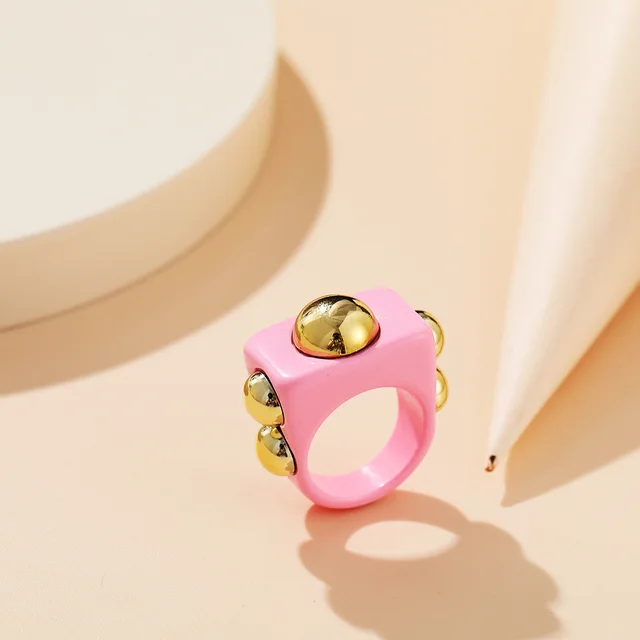 New Colorful Transparent Resin Acrylic Crystal Rhinestone Simple Geometric Square Round Rings Set for Women Fashion Jewelry JZ27