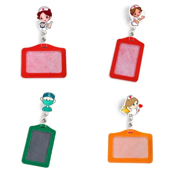 

New Retractable Pull Badge Reels Nurse Doctors ID Name Tag With Card Holder Cartoon Plastic Badge Holder Reel Chest card