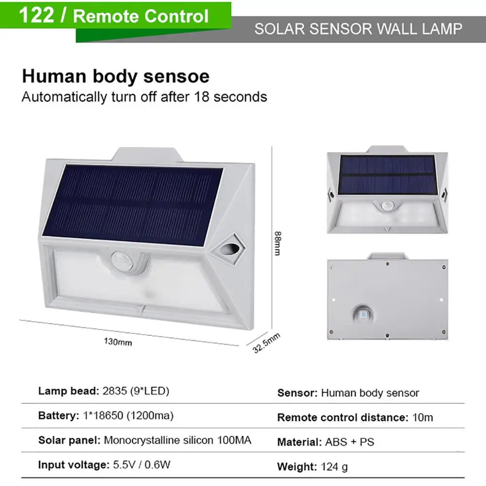 Наружная Солнечная лампа с датчиком движения PIR, настенный светильник с пультом дистанционного управления, затемненный солнечный светильник, аварийный садовый безопасный ночной Светильник - Испускаемый цвет: 9 leds