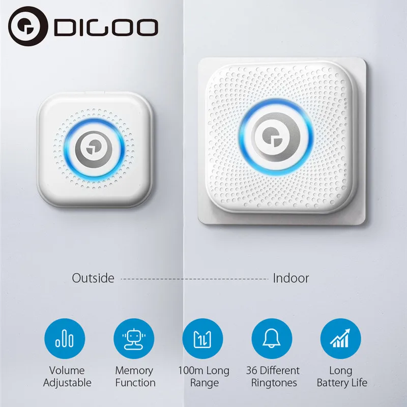 DIGOO DG-PJ16R, 433 мгц, вставной беспроводной дверной звонок, комплект, 36 мелодий, звонок, 8 уровней регулировки громкости, 1 кнопка, 1 приемник с европейской вилкой