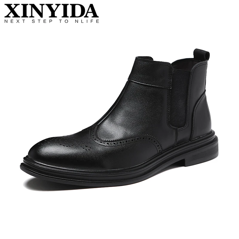 

High Quality Bullock Carved Men Boots Slip On Breathable Casual Ankle Boots Men Brogue Boots Fashion Men Leather Boots Size38-44