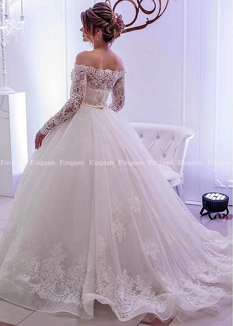 Vestido De Noiva бальное платье свадебное платье с длинными рукавами Кружева Тюль с плеча сексуальное свадебное платье Abito da sposa