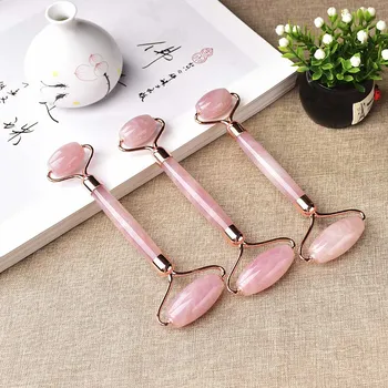 

1PC Natural Rose Quartz Facial Massage Raw Crystals Massager Derma Roller Skincare Ice Roller Wrinkle Removal Beauty Tool Gift