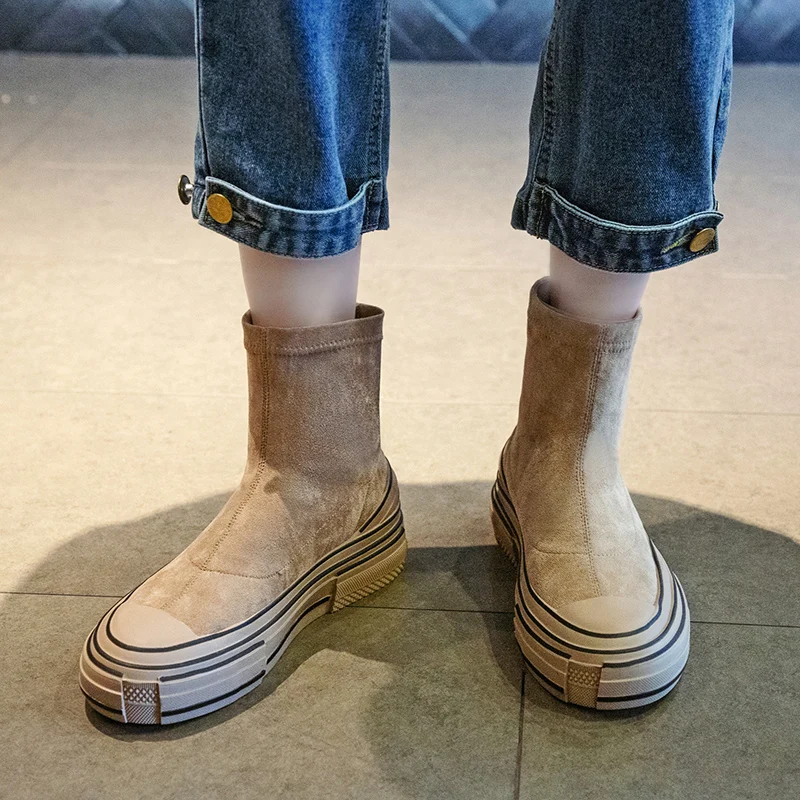 

Lace Up Boots Leather Booties Shoes Round Toe Bootee Woman 2019 Luxury Designer Flat Heel Ankle Fashion Autumn Lolita Med