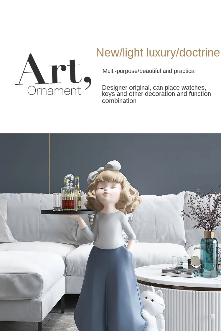 Description Picture 3 of itemHome Decore Sculptures & Figurines Creative Girl Large Floor Ornaments Wooden Tray FRP Decoration Nordic Living Room Art Statue