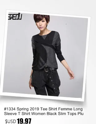 1410 Весна футболка женская футболка с длинным рукавом Женские Черные Облегающие топы размера плюс Топы в стиле панк Харадзюку пэчворк на молнии