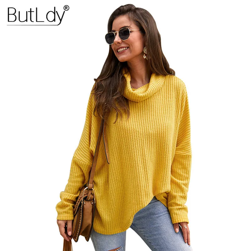 

Turtleneck Yellow Knited Sweater Women Solid Color Slim Autumn Winter 2019 Pullover Long Sleeve New Style Women Sweater