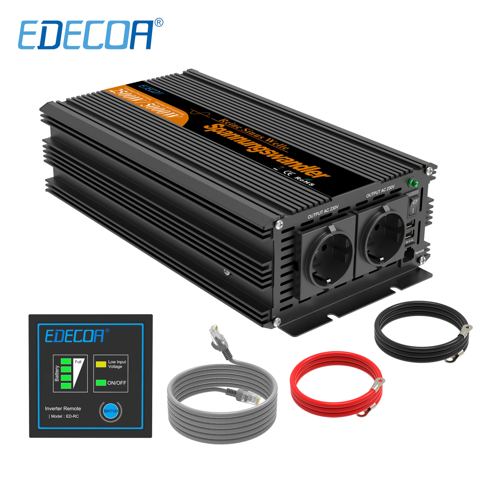 EDECOA 2500 Вт инвертор солнечной энергии с чистой синусоидой постоянный ток 24 В