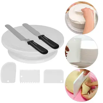 

11 Inch Rotating Cake Turntable with 2 Icing Spatula and Icing Smoother