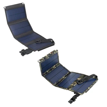 

20W USB Solar Panel Folding Power Bank Outdoor Camping Hiking Battery Charger Black