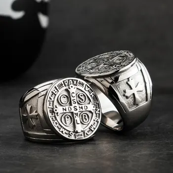 

Titanium steel (stainless steel) Jesus christian cross badge men's ring high end original design and handmade men for rings