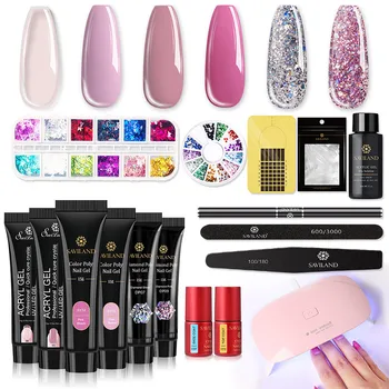 

SAVILAND Manicure Set Glitter Poly Nail Gel Kits Nail Extension Kit Jelly Gel Nail Art Set DIY At Home Gel Polish Kit