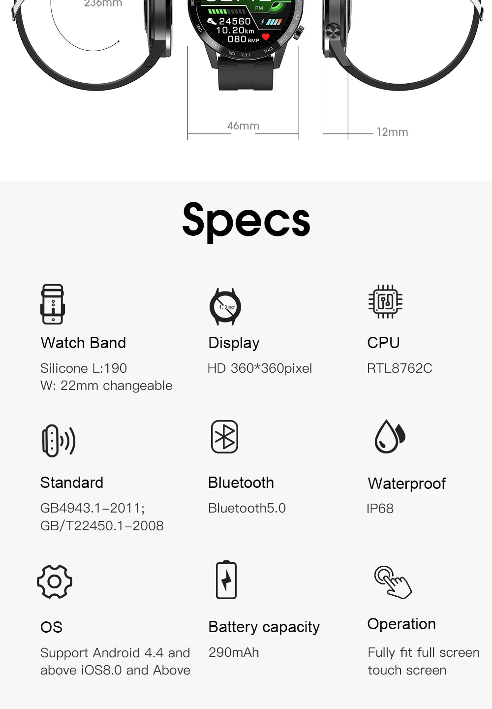 Vida da Bateria Esportes à Prova Atualização Longa Dwaterproof Água Freqüência Cardíaca Sono Saúde Monitoramento Chamada Lembrete Huawei Relógio Inteligente l9 L13 L16 24 monitoramento lembrete semelhante huawei relógio inteligente