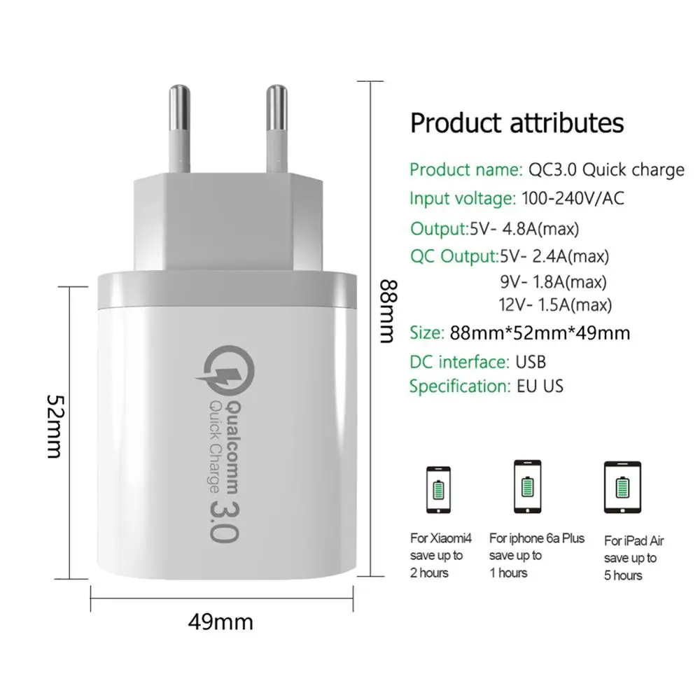 AZiMiYO 5V 2.4A QC 3,0 USB быстрое зарядное устройство для телефона дорожный настенный адаптер QC3.0 FCP универсальный для Xiaomi iPhone samsung huawei EU штекер