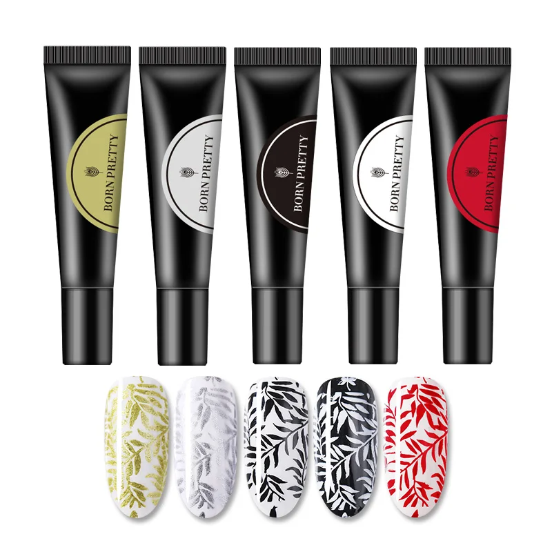 5PCS Set1 BORN PRETTY набор гель для штамповки ногтей Белый Черный Гель-лак для штамповки пластин лак для дизайна ногтей маникюр DIY дизайн - Цвет: 5PCS Set1