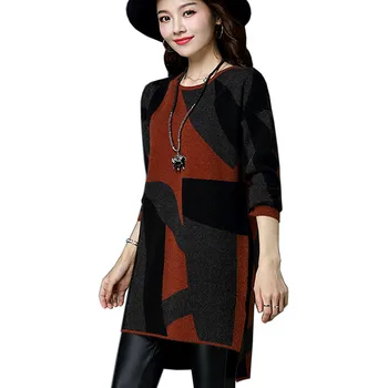 

Female Casual Long Sweater Pullover Round Neck Knitting Autumn and Winter M-xxxl Color Patchwork Women Pullover Warm Sweaters