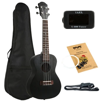

New YAEL 23 Inch Ukulele Concert Black Mahogany Uke 4 Strings Hawaiian with Bag Tuner Strap Stings
