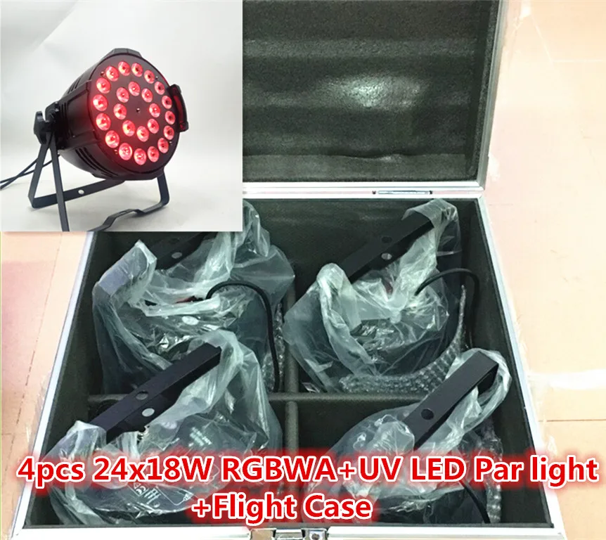 Корпус полета + 4 шт. литой алюминий 24x18 Вт RGBWUA 6в1 par light DMX контроль LED сценический