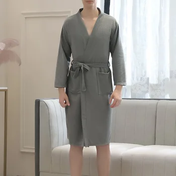

2019 New Robe Soft Absorbent Lightweight Long Length Kimono Waffle Spa Bathrobe Leisure Wear For Men