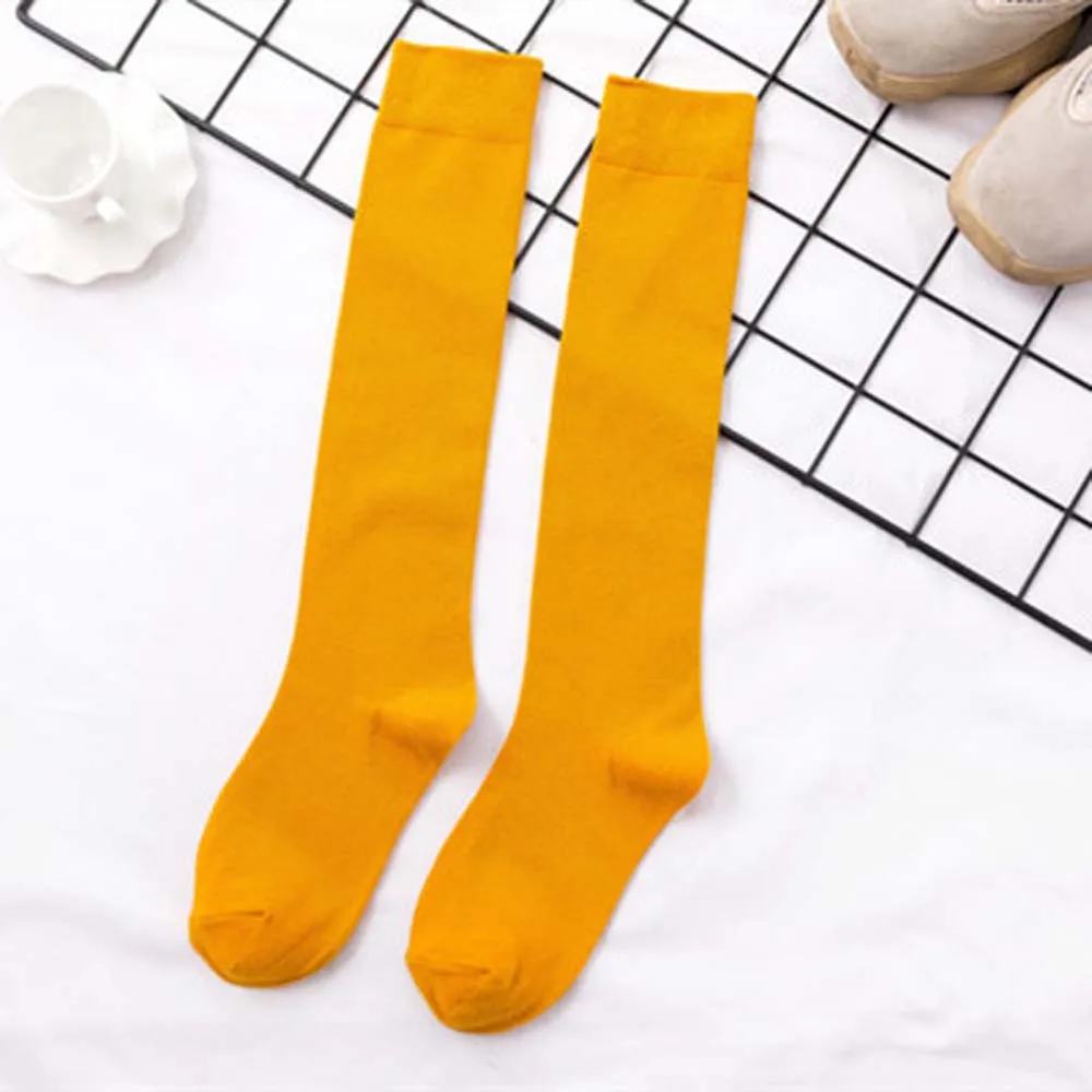 yellow Autumn Winter Calf Socks Women Japanese Korea Half-legged Pile Socks Solid Color High Elastic Socks - Color: yellow