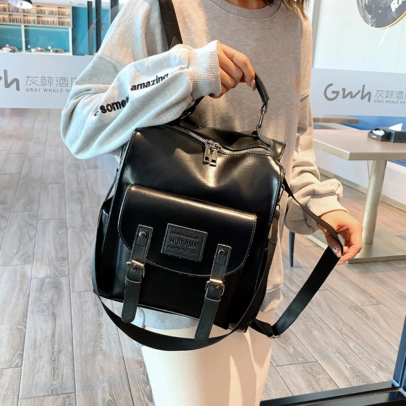 Trendy Leather Women Backpack Vintage Pu Daypack Mochilas Crossbody Casual  Travel Bag Retro Student School Bag Rucksack - AliExpress