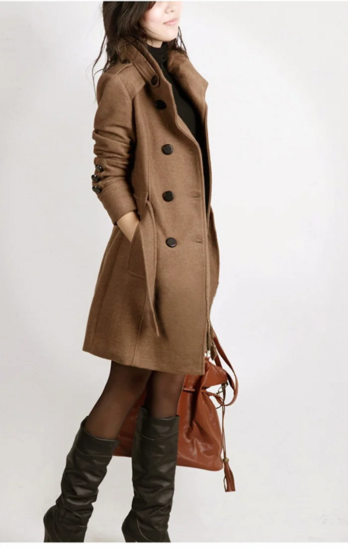Длинное осеннее шерстяное зимнее пальто с поясом, женское тонкое двубортное пальто, черная верхняя одежда для женщин, новинка 2019