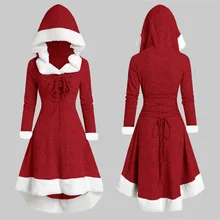 Robe de noël mi longue à lacets pour femmes, pull avec ourlet irrégulier et manches longues
