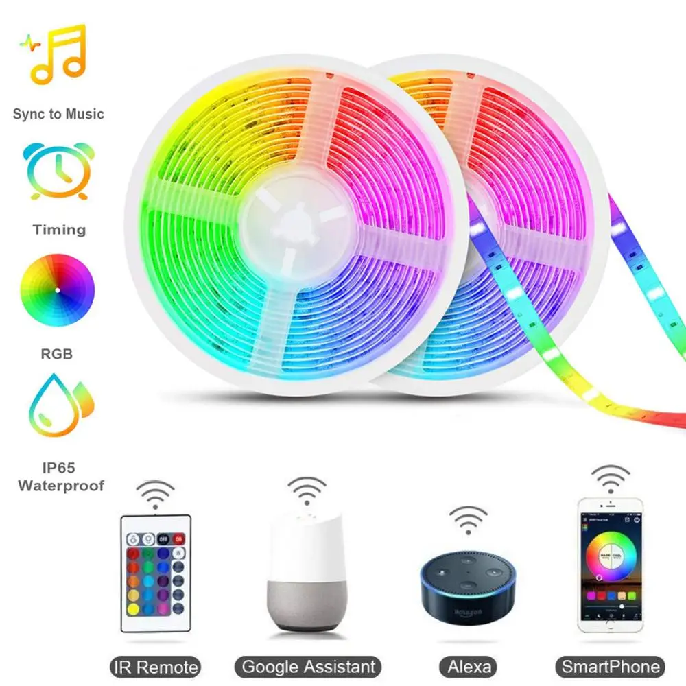 

5050 WiFi LED Strip Sync To Music Rhythm 12V waterproof RGB Tape Ribbon Working With Alexa Google home Assistant IOS System