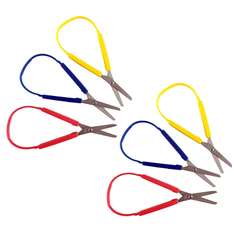 Tijeras de bucle de colores para niños, 6 uds, tijera de autoapertura de agarre fácil, corte de seguridad 1XCB