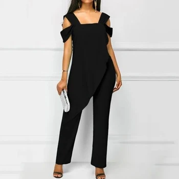 

Plus Size 2XL Women's Fashion High Waist Slim Sleeveless Jumpsuits Casual Chiffon Irregular Pencil Jumpsuit Rompers