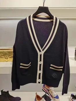 

2020 New Women Knitted Sweater Single-breasted Preppy Style Cardigan V-neck Ladies Coat TopFemale Outwear Knitwear Jacket