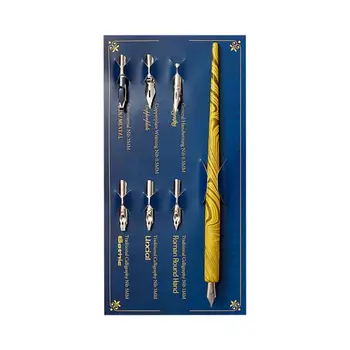 

Marble Wood Manga Calligraphy Dip Pen Holder with 6 Nibs for Lettering Skiching