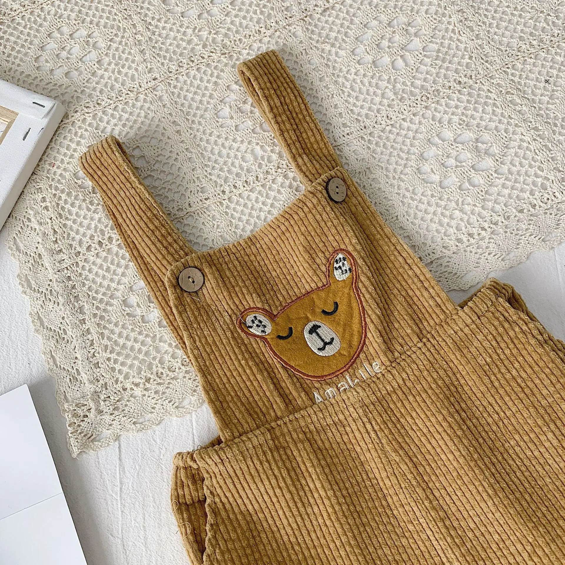 autumn baby boys and girls pants cute bear corduroy overalls kids bib pants
