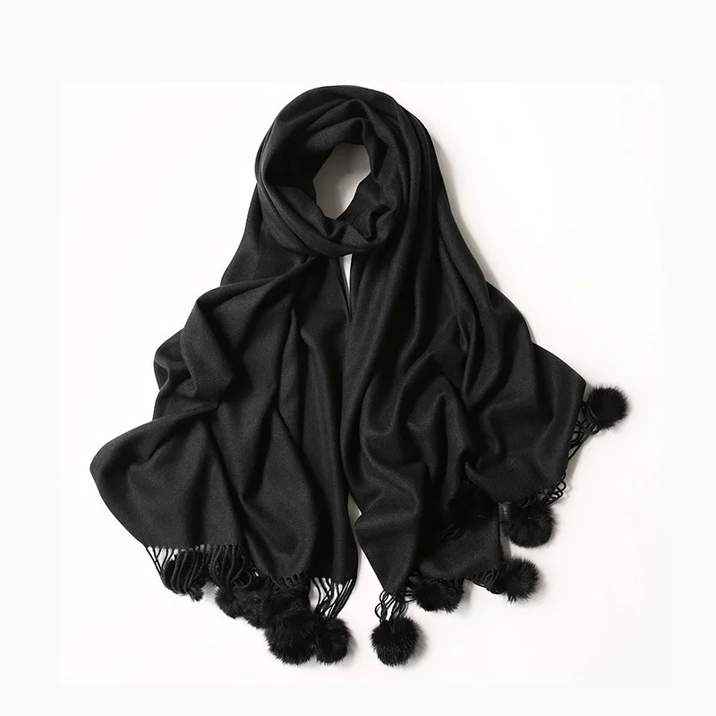 

Winter Scarf 2019 Solid Cashmere Scarf Women Ball Blanket Scarf New Designer Acrylic Thick Shawls Women's Scarves and Wraps Soft