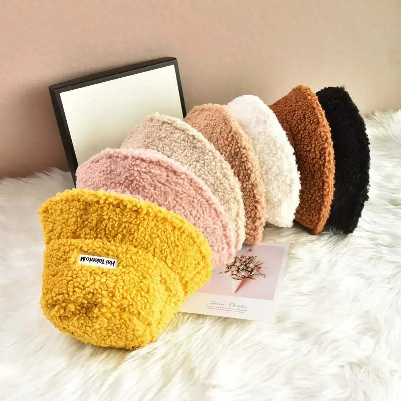 

Lamb Winter Bucket Hat Women Thicken Warm Panama Outdoor Sports Fishing Sun Hat Female Sunscreen Fishermen Sunhat