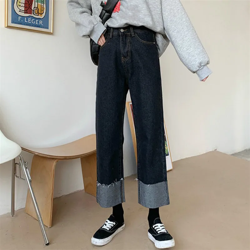 

Jeans Women Casual Streetwear Loose High Waist Cowboy Trousers Female Vintage Harajuku Wide Leg Denim Pants 2020 Autumn Korea