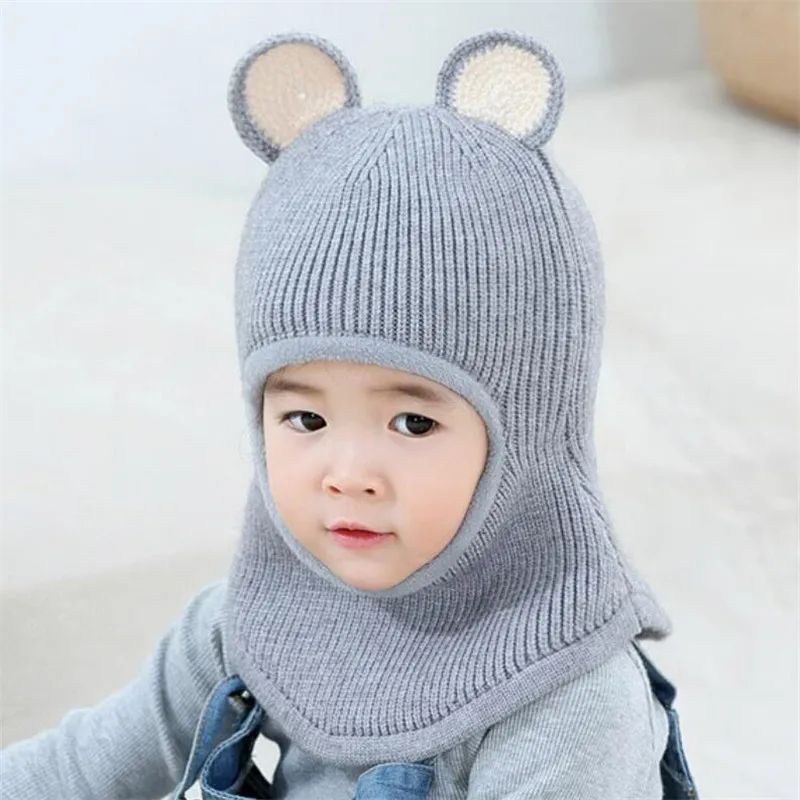 

2019 Kid Hat And Scarf Child Knit Short Plush Hooded Scarf Winter Warm Protection Ear Cap Circulal Scarves Girl Boy Accessories