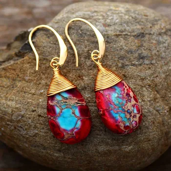 Exquisite Natural Stones Drop Earrings for Women Teardrop Jaspers Elegant Lady Dangle Earring  Gems Stone Handmade Art  Jewelry