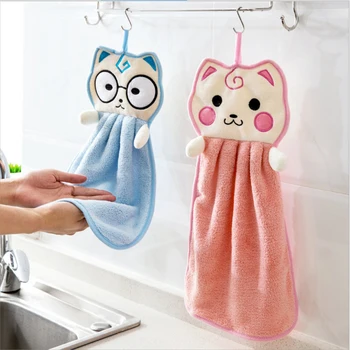 

Cute Cartoon Cat Dishcloths Handkerchief Water Absorption Cloth Polyester Hanging Hand Towels Candy Color For Kitchen Bathroom