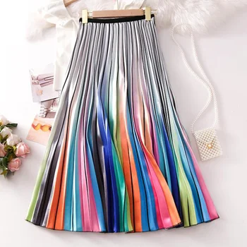 

Bohemia Summer Women Skirts Mid-Calf Skirts Color Block Long Skirts New Fashion Beach Casual Metallic Female Streetwear Skirt
