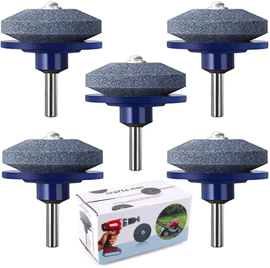 

5 Packs Lawn Mower Blade Sharpener Lawn Mower Sharpener for Any Power Drill Hand Drill knife-sharpener(5 pcs Blue)