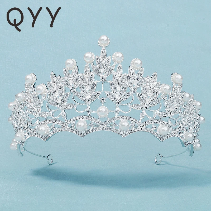 QYY Стразы Корона для невесты серебро Цвет Перл диадемы и короны волос ювелирное