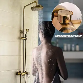 

80-120cm Rainfall Bath Shower Head Antique Brass Wall Mounted Bathroom 3 Functions Hand Shower Sprayer Mixer Tap Faucet Sets